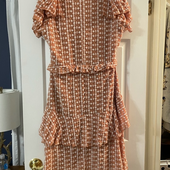 Women’s Peach Layered Sundress with White Geometric Embroidery - Picture 2 of 4